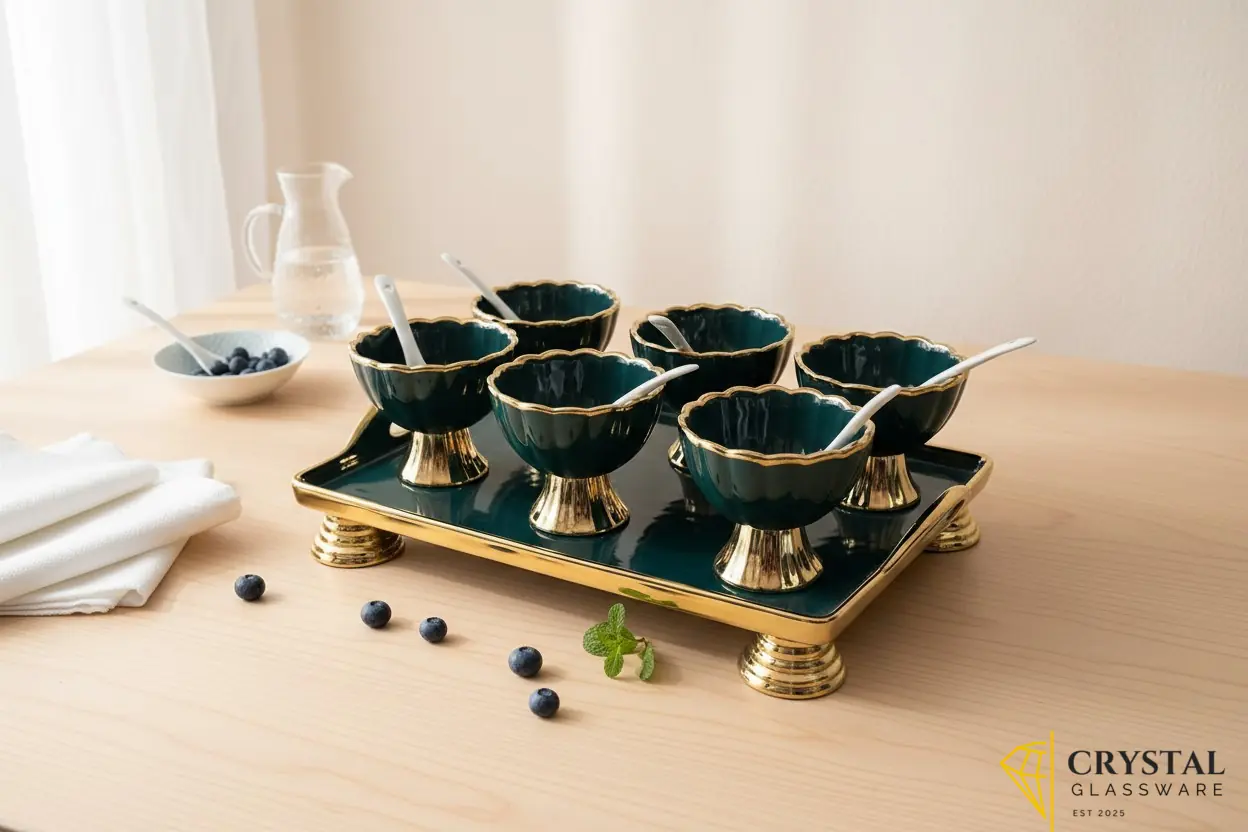 Imported Cenamic Icecream Set With Tray 